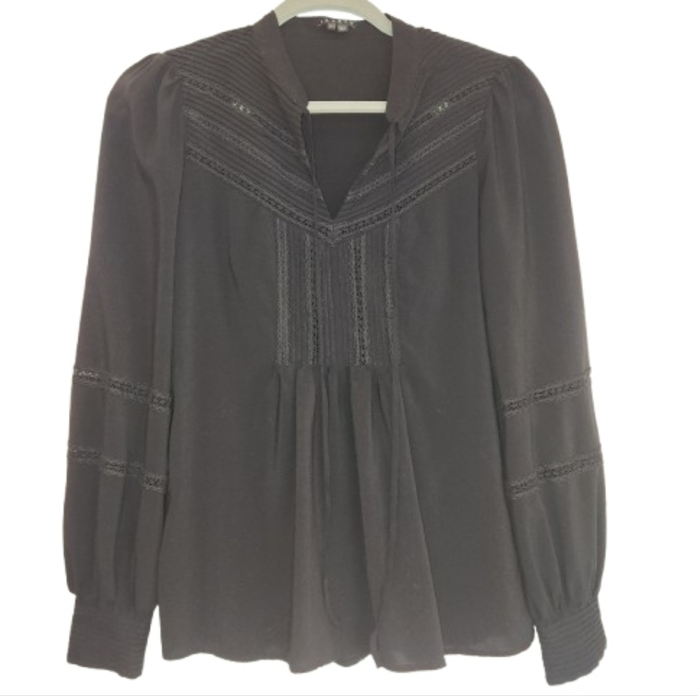 Theory Size XS Black Peasant Top Eyelet Inserts Arms & Sleeves Feminine Basic